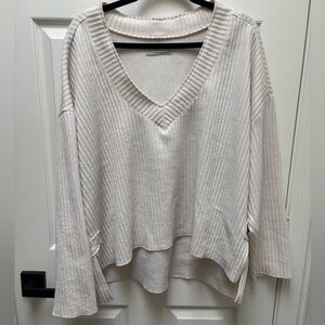 Urban Outfitters Cream Ribbed V-Neck Sweater